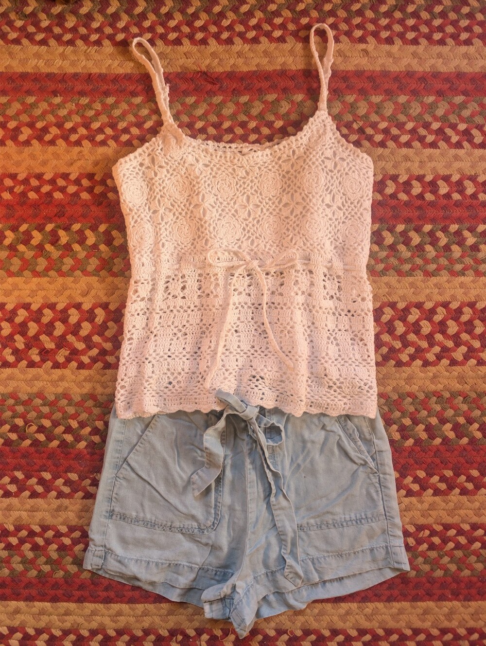 ☀️ OVS Italian Lyocell Paperbag Shorts & Crochet Lace Cami Set - Picture 3 of 12